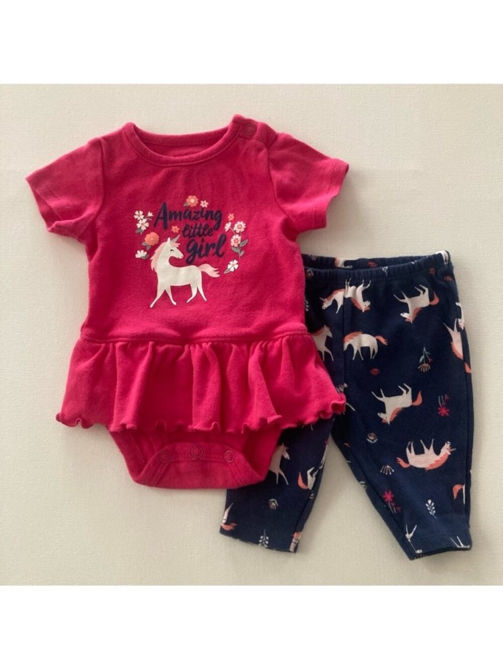 Carter’s Baby Girl Newborn Unicorn Pink Bodysuit & Pants Set Outfit
